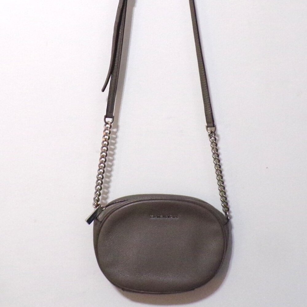Michael Kors Gray Crossbody with Adjustable Strap & Chain Leather Silver Accents